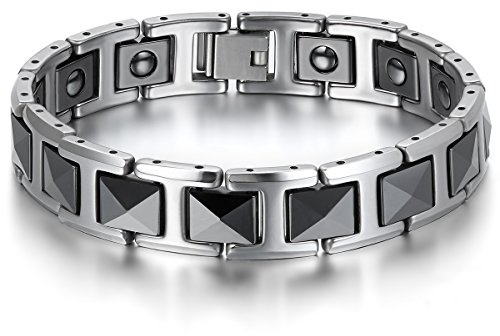 JewelryWe Smycke, herr, magnetarmband, volframkarbid, 12 mm bred, sexkantig, länk, fantastisk, solid, polerad, magnetiskt armband, länkarmband, silver/guld, 19.8cm x 12mm, Keramik Volframkarbid