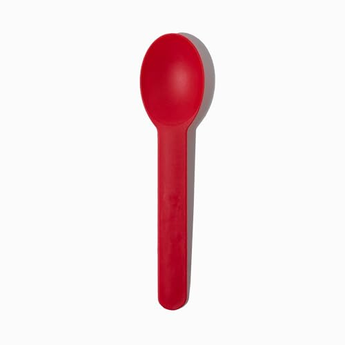 100-Count Heavy Duty Plastic Ice Cream Spoons Red Color | Dishwasher Safe & Reusable for Ice Cream, Yogurt | Frozen Dessert Supplies
