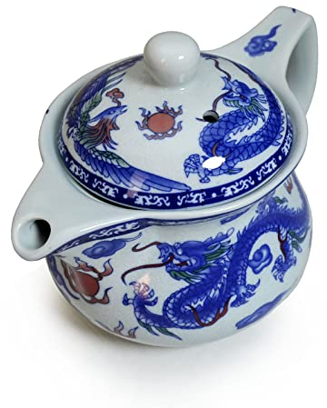 Yxhupot Théière avec infuseur en porcelaine et acier inoxydable Motif dragon et phénix Bleu/blanc 500 ml