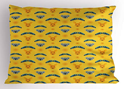 ABAKUHAUS Canguro Federe Cuscini Stampata, Aboriginal Style Boomerang, Decorativo e Dimensioni Standard, 75 cm x 50 cm, Multicolore