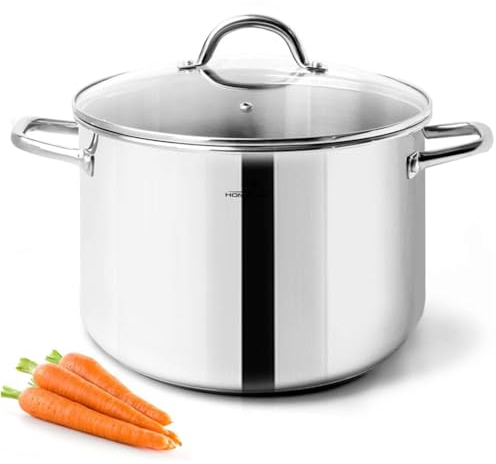 HOMICHEF Pentola per Brodo 24,5 cm 5,7 Litri Acciaio Inossidabile Senza Nichel - Pentola da 5,7 Litri con Coperchio e Manico, Adeale per Zuppe, Salse e Cottura a Induzione