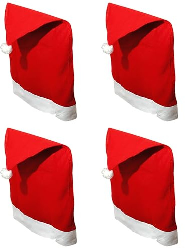 MC-Trend 4er Set Stuhlhussen Nikolausmütze aus Filz in rot 50 x 60 cm Stuhlüberzug für Weihnachten als Mütze Stuhl Deko Bezug Weihnachtsmann Stuhlabdeckung Christmas