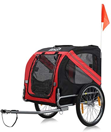 zoomundo Fahrradanhänger Hundeanhänger für Hunde-Transport in Rot/Schwarz - Silver Frame
