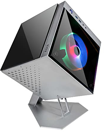 Azza Cube Mini - ITX Showcase Cube Gehäuse mit 140mm ARGB Lüfter und Designerstandfuß, Aluminium/schwarz, CSAZ-805 Cube MINI