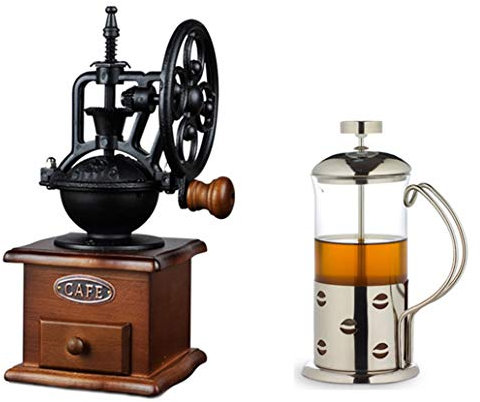 Macina caffè manuale in Legno,Regolabile Grinder in Ceramica Burr, Portatile Macinino per caffè macinato a Mano con Manovella e Cassetto retrò Vintage Macchina