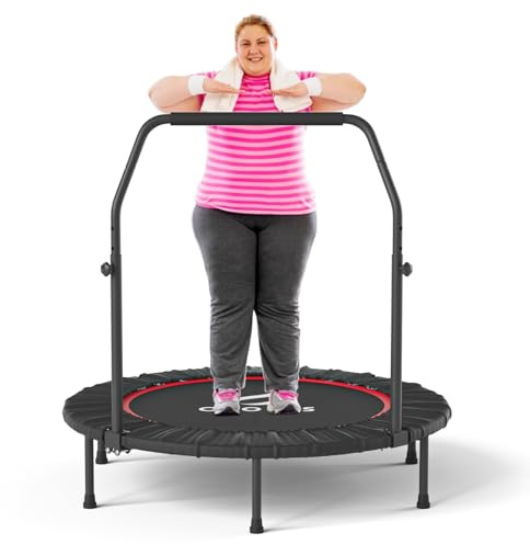 CLORIS 40'' Foldable Fitness Trampoline - Max Load 400lbs, Rebounder with Adjustable Foam Handle Indoor/Outdoor Fitness Body Exercise