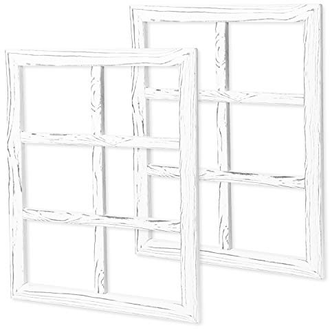 Ilyapa Window Frame Wall Decor 2 Pack - Large 18x22 Inch Weathered White Wood 6 Pane Window Country Farmhouse Decorations