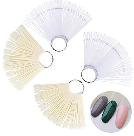 JZK 200 x Naturel et transparent faux ongles, fan affichage de couleur ongle, bâtons échantillon ongle avec anneau pour pratique de art des ongles et observation du vernis à ongles