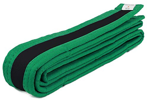 AAMA Color Belts with Black Stripe for Martial Arts - Taekwondo Karate Judo - Green w/Black Size 5
