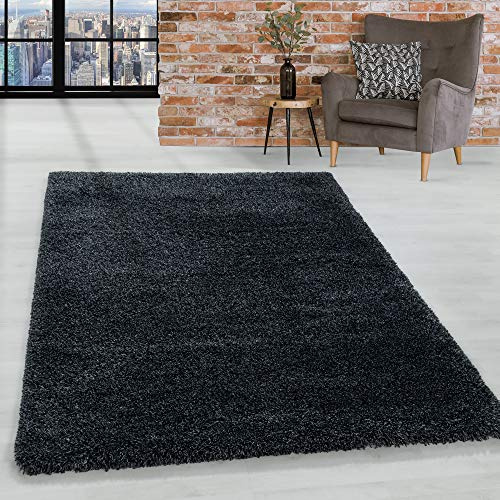 HomebyHome Shaggy Hochflor Teppich Anthrazit 80x150 cm Extra Weich & Waschbar Jute Rückseite für Fußbodenheizung, Einfarbig & Flauschig für Wohnzimmer & Schlafzimmer