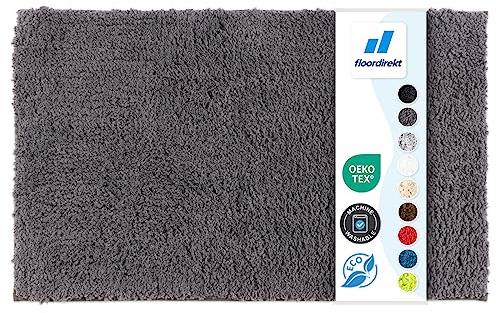 Floordirekt - Tapis de Bain Sky Soft à Poils Longs - Doux et Moelleux Aspect Shaggy - Antidérapant Lavable - Certifié Öko-Tex 100 - Gris Foncé, 80 x 150 cm