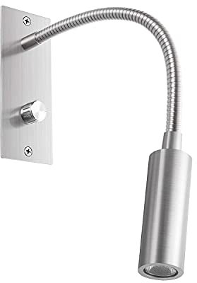 Meanyee Lampada da lettura a parete Lampada da comodino con interruttore a rotazione/dimmerabile/braccio regolabile/incorporato/nichel spazzolato /3000K /MY-WN065