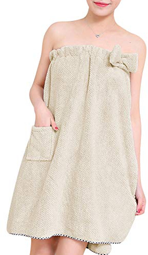 Saunakilt Damen Saunamantel Frottee Bademantel mit Gummizug Sauna Kilt Knielang Saunabademantel mit Klettverschlus Saunatuch Kleid Mädchen Morgenmantel Duschtuch Schleife Badetuch Spa Dusche Bad