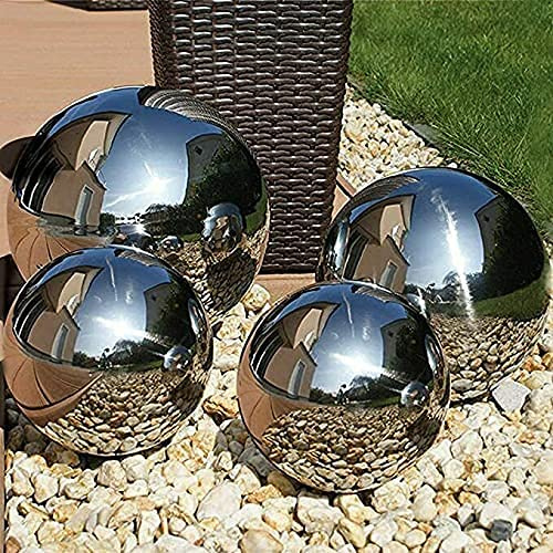RA-HOMESTORE® New Set of 4 Silver Stainless Steel Spheres Gazing Mirror Balls Garden Ornament Decoration (20,10,15CM)