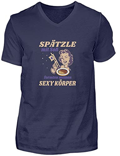 Spätzle avec sauce – Proverbes souabes – cadeaux Schwaben – T-shirt à col en V pour homme, bleu marine, L