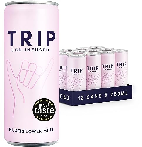 TRIP CBD Drink, Sparkling Elderflower Mint Fizzy Drink, Low Calorie, Vegan, 250 ml (Pack of 12)
