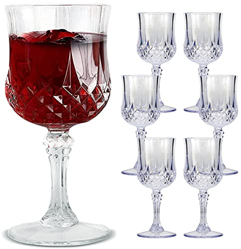 Faboer 6 x Vintage Clear Crystal Effect Plastic Glasses Drinking Picnic Garden Acrylic (Wine Glasses)