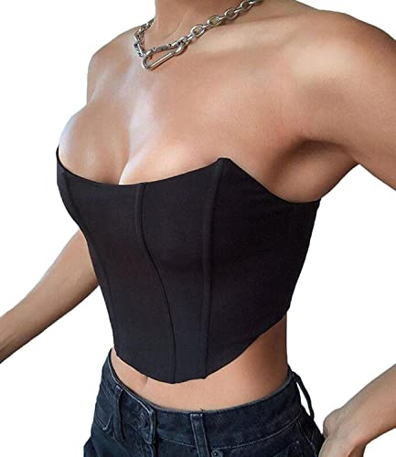 Onsoyours Mesh Corset Crop Tops Bustier Unterbrust Ohne Knochen Rückenfrei Ärmellos Trägerlos Schulterfrei Ästhetischer Bodyshaper für Frauen Y2K