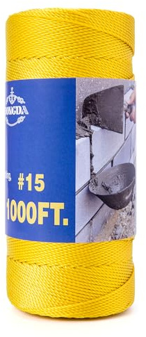 HONGDA Twisted Nylon String, #15 x 1000FT Mason Line String, Nylon Twine for Masonry Job, Trot Line, Decoy Line, Net Making and Mending, Workshop, Crafts, Gardening Yellow
