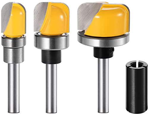 Vipbhtool Set di punte per fresa con gambo da 1/4 di pollice e ciotola e vassoio, in carburo, con scanalatura a naso rotondo, con cuscinetto a sfera, per intaglio e fresa, strumenti per la lavorazione