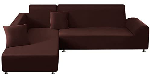 ShowyLive Sofa Überzug Couch Überzug 2er Set für Ecksofa L-Form Sofabezug 3 Sitzer+3 Sitzer, mit 2 Stück Kissenbezug, Braun