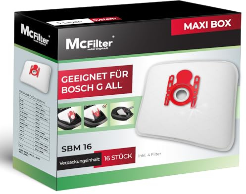 McFilter I 16 Staubsaugerbeutel geeignet für Bosch BSGL3 BGL32200 BGL3A BGL3B BGL3C BGL25A100 I Staubbeutel mit Hygieneverschluss inkl. Filter mit hochwertiger Kunststoffdeckscheibe