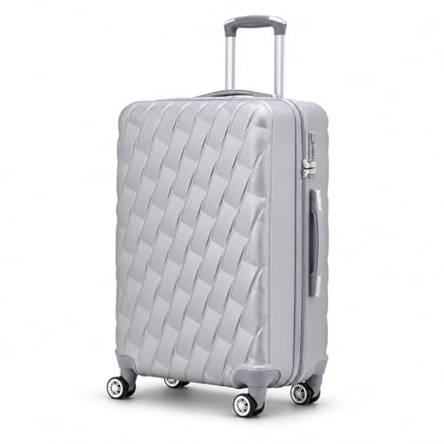 CMY 24 Medium Super Lightweight Hard Shell ABS+PC Travel Hold Check in Luggage Suitcase with 4 Dual Spinner Wheels Trolley Bag 3 Digit Combination Lock Telescopic Handle (Silver, 24)