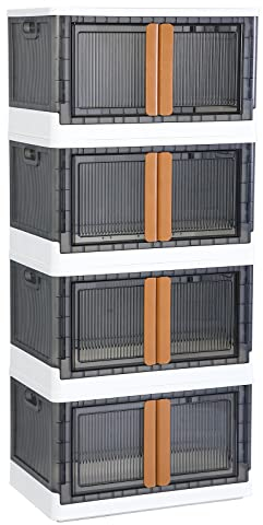 HAIXIN Aufbewahrungsbox mit Deckel, 72L Boxen Aufbewahrung Ordnungsboxen Storage boxes Kisten, Kunststoffbox Plastikbox Stapelkisten Lagerboxen mit Rädern durchsichtig groß 4 Stück