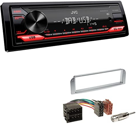 JVC KD-X182DB 1-DIN Autoradio DAB+ USB Digital Receiver inkl. Antenne mit Einbauset passend für Alfa Romeo 147 2000-2010 Silber