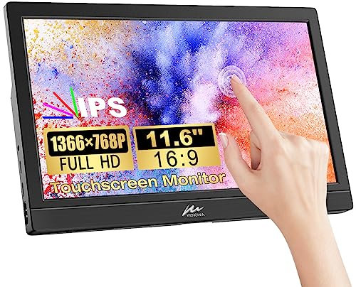 11.6 inch Portable Monitor Touchscreen Kenowa FHD IPS HDR Display 1366x768 Small External Monitor with Eye Care HDMI USB C(Type-C) for PC Computer Laptop Mac Phone Xbox PS4