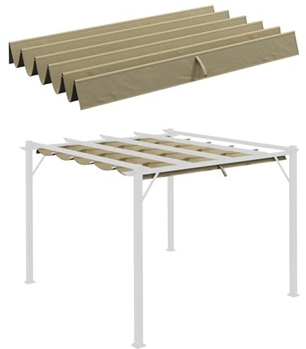 Outsunny Toile d'ombrage rétractable pour pergola, auvent de Rechange pour pergola de 3 x 3 m, Toit rétractable Brun Clair