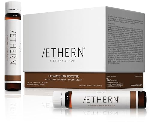 AETHERN Ultimate Hair Booster - Integratore Liquido con Biotina per la Anticaduta e Ricrescita dei Capelli. Pronto da Bere. Clinicamente Testato per Capelli più Forti e Brillanti. 28 Fiale