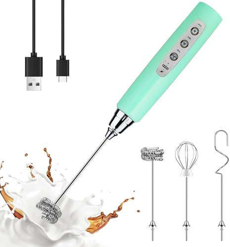 YUSWKO Milchaufschäumer Stab für Kaffee, Usb Wiederaufladbarer Aufschäumer, 3 Schneebesen-Köpfe 3 Geschwindigkeiten, Milchaufschäumer Elektrisch für Milchkaffee, Cappuccino, Getränkepulver