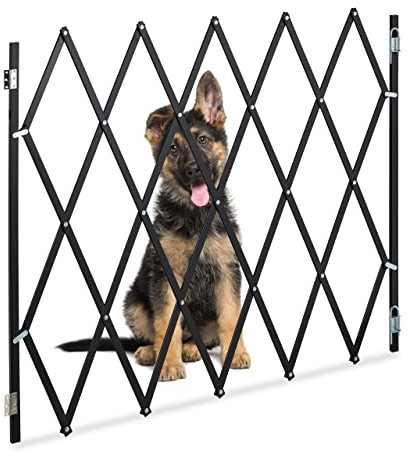 Relaxdays Hundeabsperrgitter, ausziehbar bis 130 cm, 87,5-100 cm hoch, Bambus, Hunde Schutzgitter, Treppe & Tür, schwarz