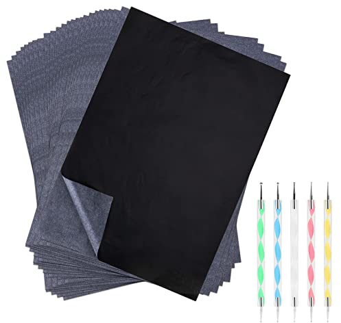 MXTIMWAN 100 Blatt Pauspapier A4 Abpauspapier Kohlepapier Durchschlagpapier Pausch Papier Transferpapier Graphitpapier Durchschreibepapier Schwarz für Papier Tattoo Holz mit 5 Pcs Prägestift