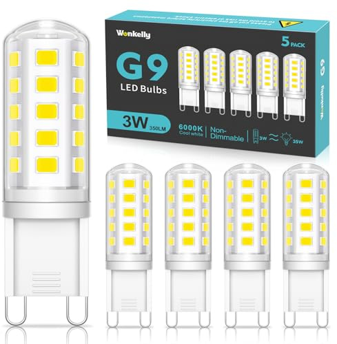 G9 LED Lampen Kaltweiss, 3W, 350LM, 6000K, Ersatz für 35W Halogenlampe | G9 LED Leuchtmittel, Nicht Dimmbar, Kein Flimmern, 360° Abstrahlwinkel, AC 220-240V, Energiesparende Glühbirne, 5 Stück