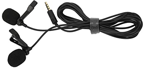 AMONIDA Micro Cravate, Micro-Cravate À Pince, Microphone à Revers Lavalier à Double Tête Noir, Aucune Installation de Pilote Requise Micro à Clip