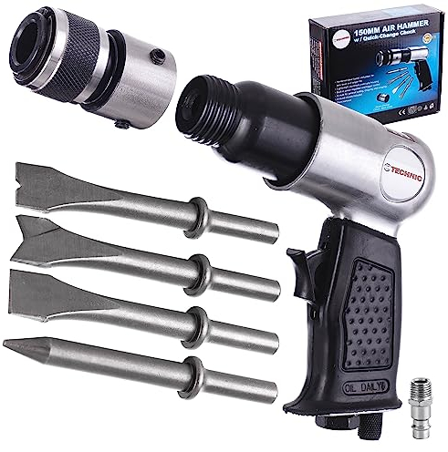 Güde - Martello a scalpello ad aria compressa con mandrino a sgancio rapido, 4 scalpelli