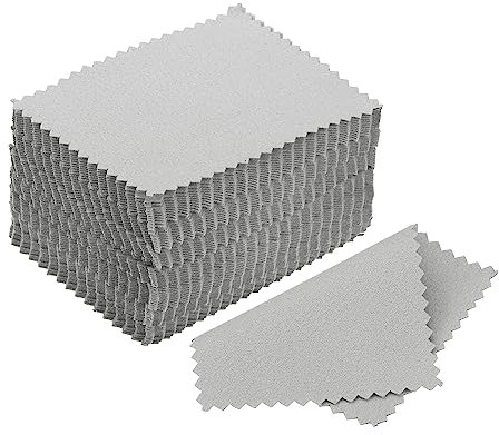 PATIKIL 3.15x2.36 Jewelry Cleaning Cloth, 100Pcs Double-Sided Microfiber Polishing Cloth for Silver Gold Brass Platinum Jewelry, Light Gray