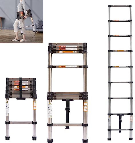 échelle en Acier Inoxydable de 2,6m échelle télescopique échelle d'extension, échelle Polyvalente, en131 échelle portative, 150kg Max. échelle télescopique porteuse, pour l'entrepôt de