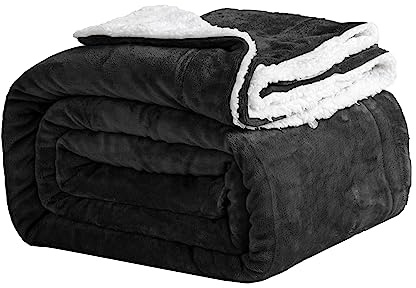 Good Nite Kuscheldecke 150x200cm Schwarz Fleecedecke Wohndecke Decke Sherpa Sofaüberwurf Couchdecke Warm Winter Weich (Schwarz, 150x200cm)