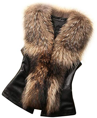 Kunstpelz West Damen Weste Kunstpelz Mäntel ÄRmellose Leder Jacke Winter Warme Pelzmantel mit knöpfen,Slim Fit Pelzweste Elegant Fellweste Outwear Oberteile Tops Lederjacke