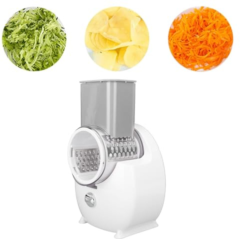 Effortless and Efficient Electric Grater with One Touch for Slicing, Dicing, and Shredding in White