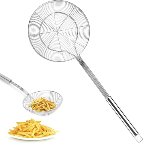 Schiumarola in Acciaio Inox,scolapasta con manico,Cucchiaio e schiumarola,Schiumarola a ragno,adatta per cucinare in cucina,grigliare, cuocere a vapore e scolare (16 cm)