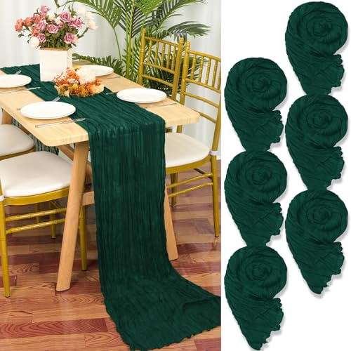 YMHPRIDE Lot de 6 Chemins de Table en étamine en Vert Foncé, 90 x 300cm en Tissu de Gaze Rustique,Vert émeraude décoration de Table de Mariage Nappe pour fête de Douche Nuptiale décorations de Table