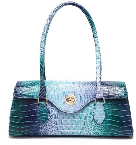 Makcr Joacbv Mini-Handtasche mit Krokodilmuster, Retro-Kette, Crossbody-Tasche, Farbverlauf, Abendtasche für Damen, Farbe: Blau und Blau, 11.9