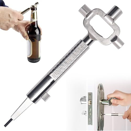 Clé de Construction,Passe Partout,Universelle Clef Carré Alliage de Zinc,Multi Locksmith Tool,Clef Passe Partout,Clé D'architecte avec Mesure Cylindrique e Décapsuleur pour Mesure Ouvrir Porte Fenêtre