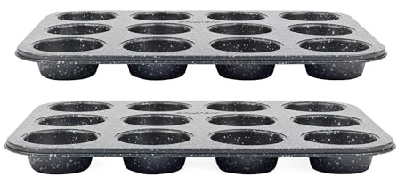 Salter COMBO-9145 Megastone Muffinblech für 12 Muffins, 2 Stück, große Backform, Kuchenformen, Antihaftbeschichtung, PFOA-frei, ofenfest, langlebige Backformen, langlebiger Karbonstahl, Cupcakes,