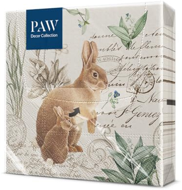 PAW - Servietten 3-lagig (33 x 33 cm) I 20 Stück I Perfekt für Ostern, Partys, Frühling und Feiern I Tischdeko Osterfeier Bunte Papierservietten - Häschen Hasen I Mystery Bunny