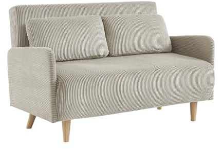 Skandinavisches 2-Sitzer-Sofa mit graubeigem Cordbezug, Holzfüßen und verstellbarer Rückenlehne - Panam